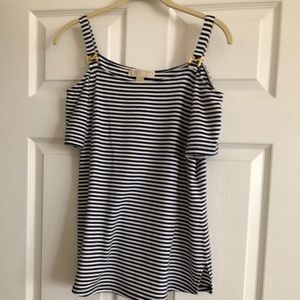 Michael Kors Striped Cold Shoulder Top